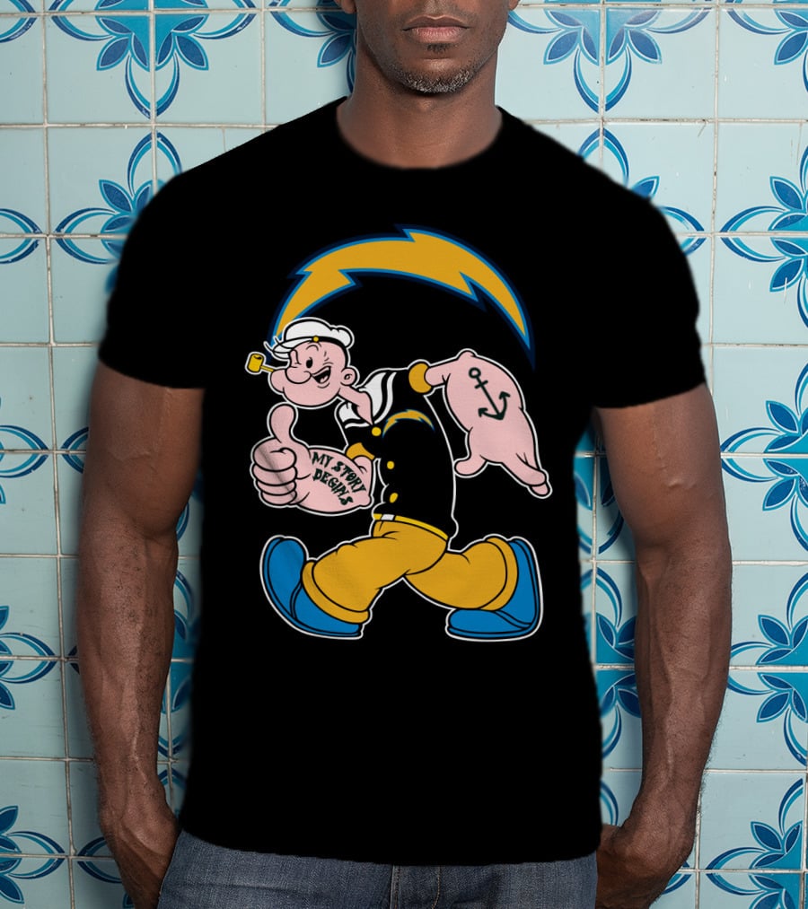 My Story Begins Los Angeles Chargers Popeye Navy Anchor T-Shirt
