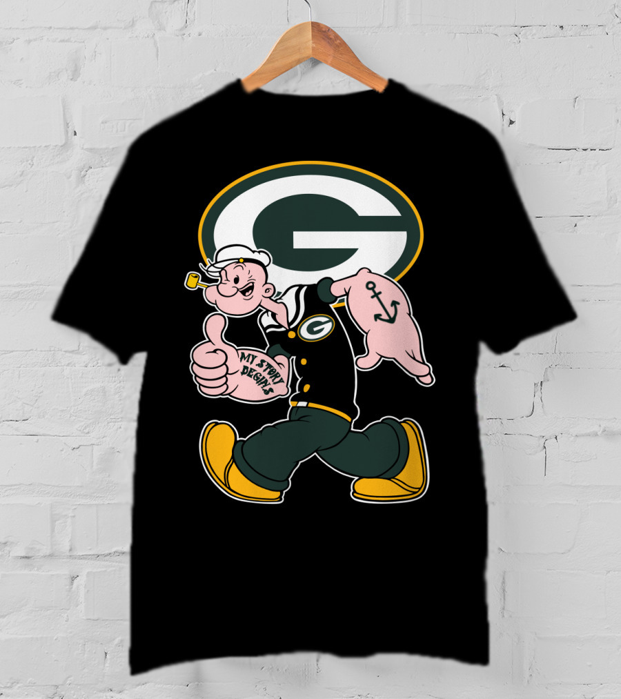 Popeye My Story Begins Green Bay Packers G Logo Anchor Tattoo T-Shirt
