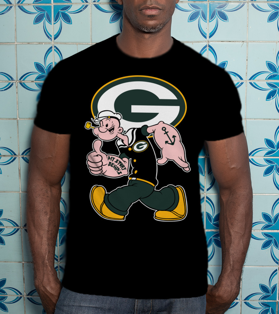 Popeye My Story Begins Green Bay Packers G Logo Anchor Tattoo T-Shirt