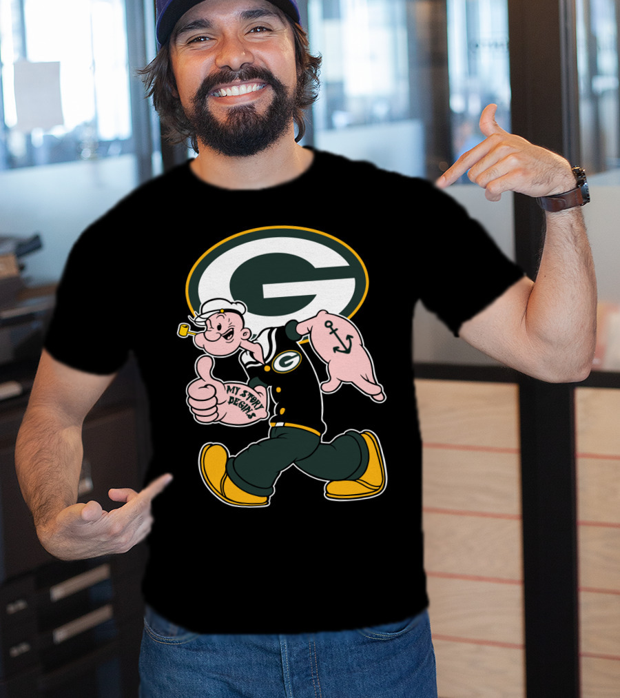 Popeye My Story Begins Green Bay Packers G Logo Anchor Tattoo T-Shirt