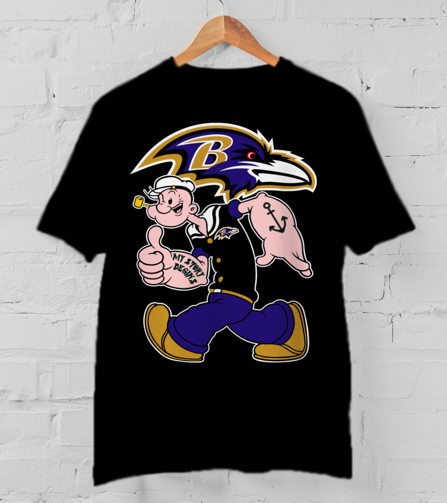 Baltimore Ravens Popeye Cartoon Character Nfl Crossover My Story Begins T-Shirt