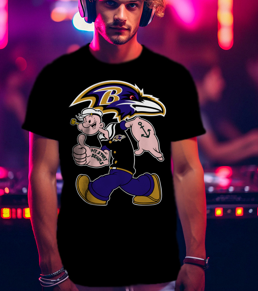 Baltimore Ravens Popeye Cartoon Character Nfl Crossover My Story Begins T-Shirt