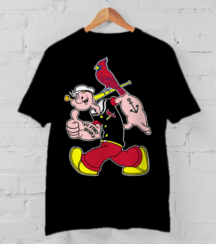 Popeye With St Louis Cardinals Redbird And Bat T-Shirt