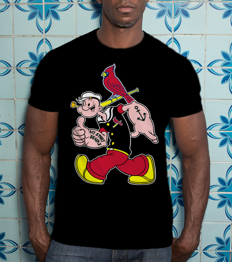 Popeye With St Louis Cardinals Redbird And Bat T-Shirt