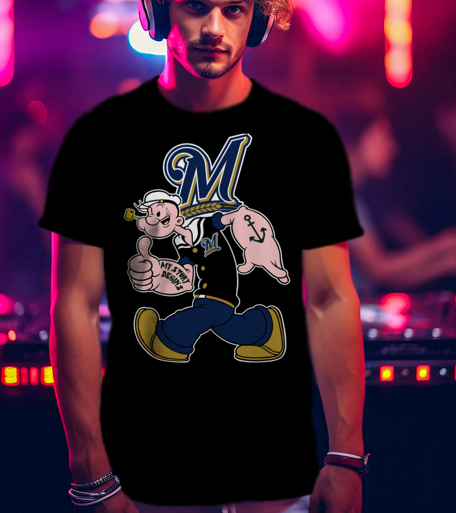 Milwaukee Brewers Popeye Anchor Baseball T-Shirt