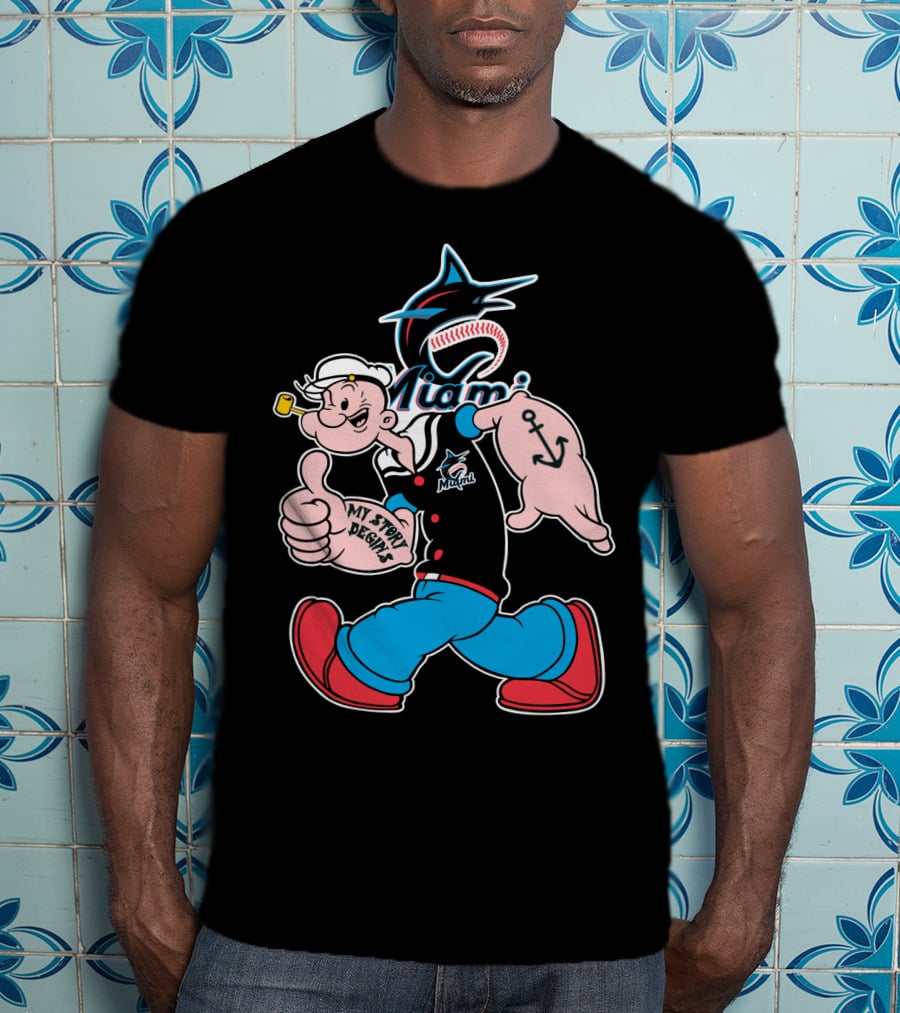 Miami Marlins Popeye Baseball Crossover Mystorydesigns T-Shirt