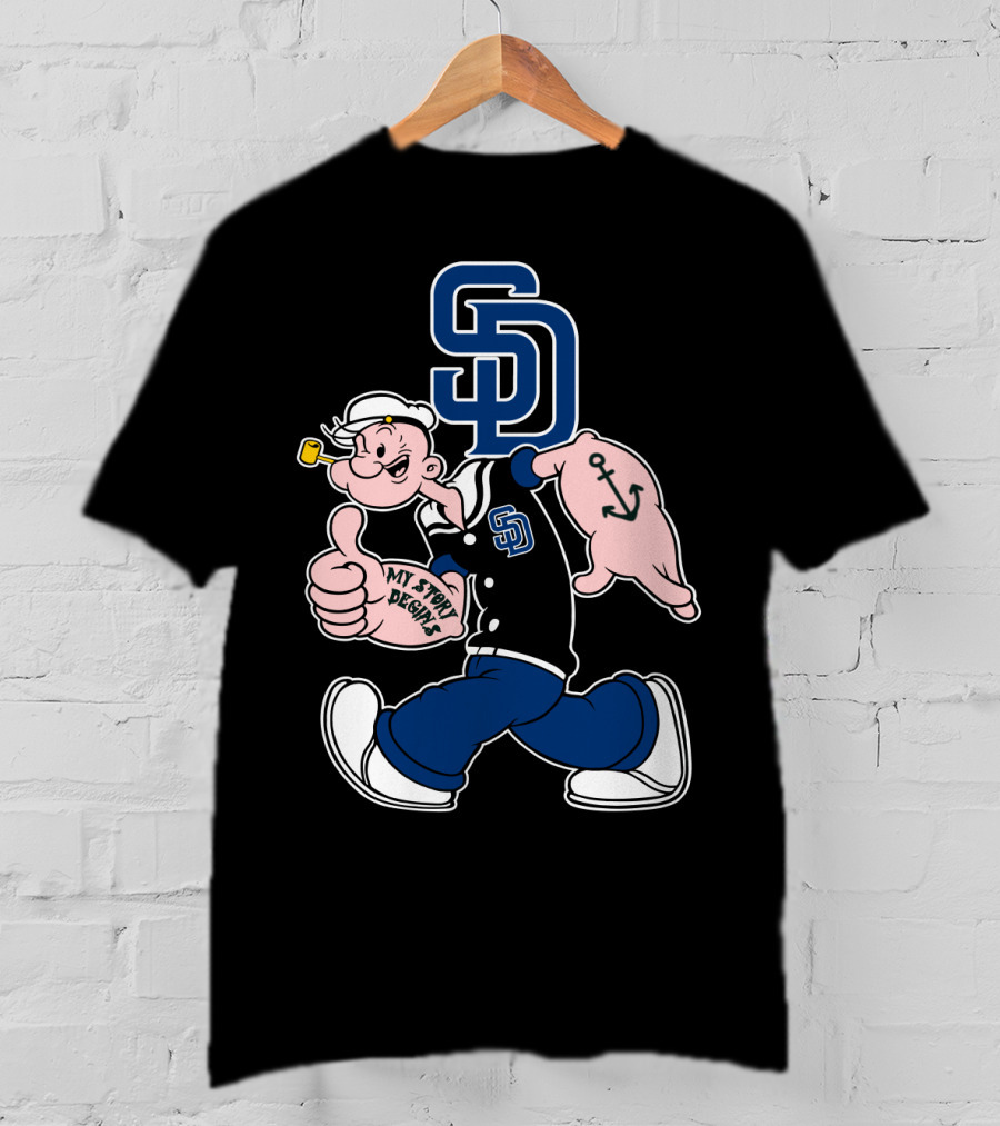 Sd Padres My Story Designs Popeye Walking Anchor Tattoo T-Shirt