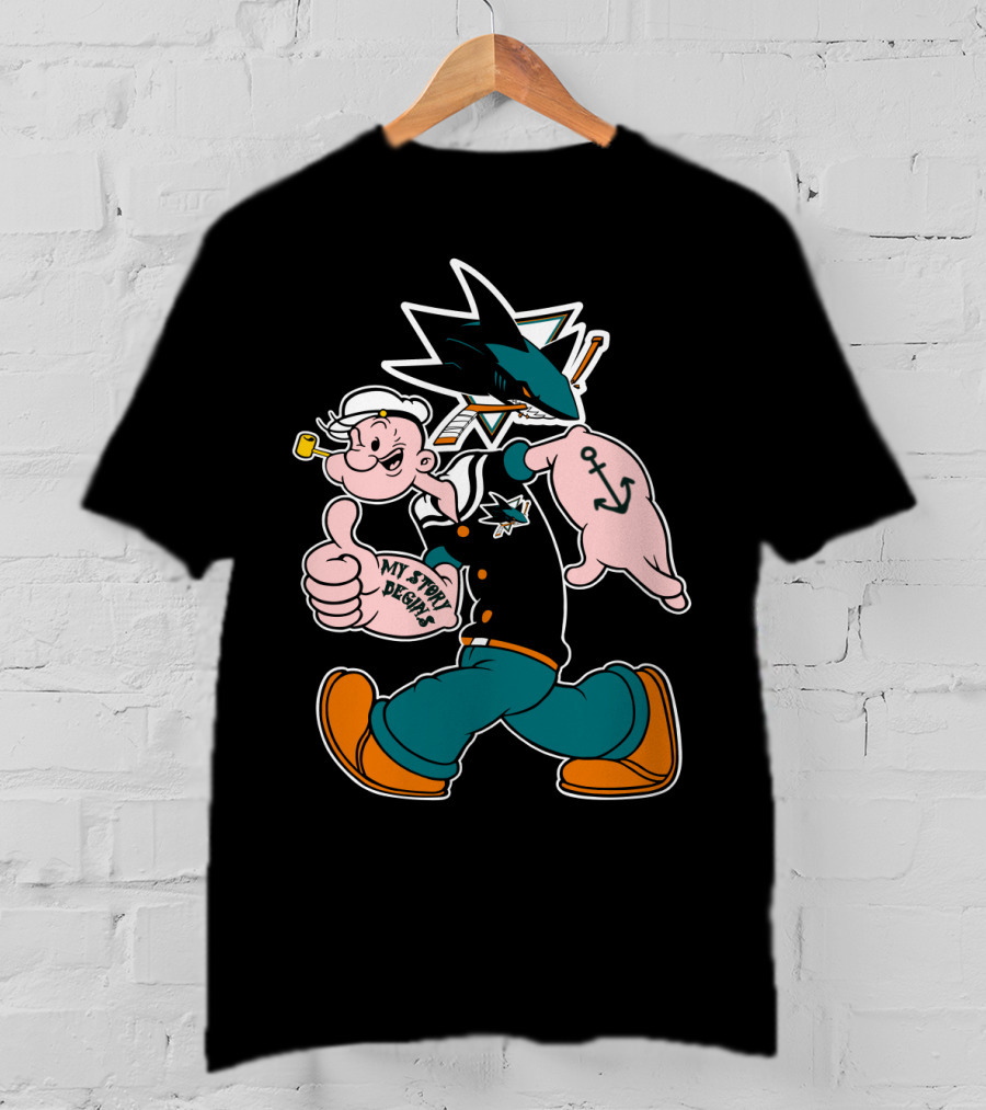 San Jose Sharks Popeye My Story Design Anchor Tattoo T-Shirt
