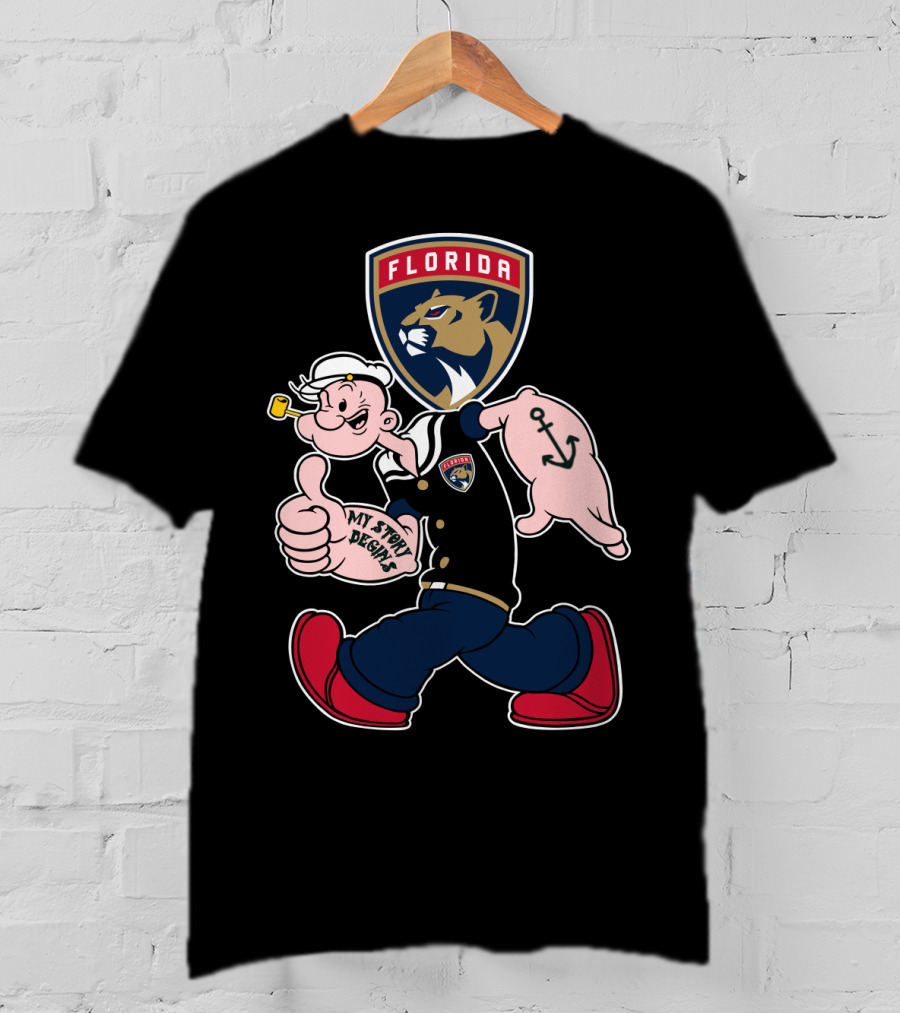 Florida Panthers Popeye Anchor Patch Thumbs Up T-Shirt