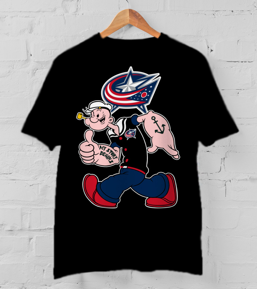 Columbus Blue Jackets Popeye Anchor 83 My Story Designs T-Shirt
