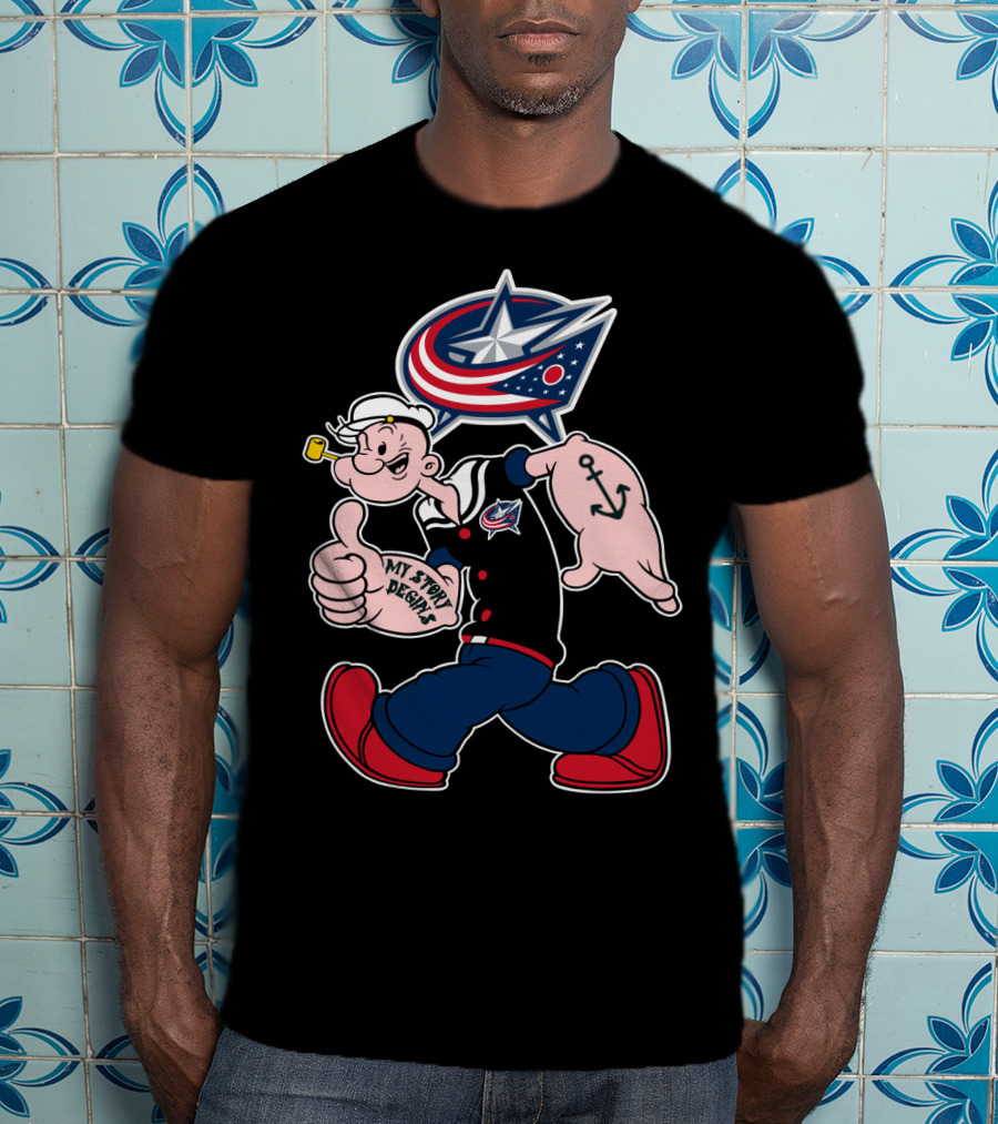 Columbus Blue Jackets Popeye Anchor 83 My Story Designs T-Shirt