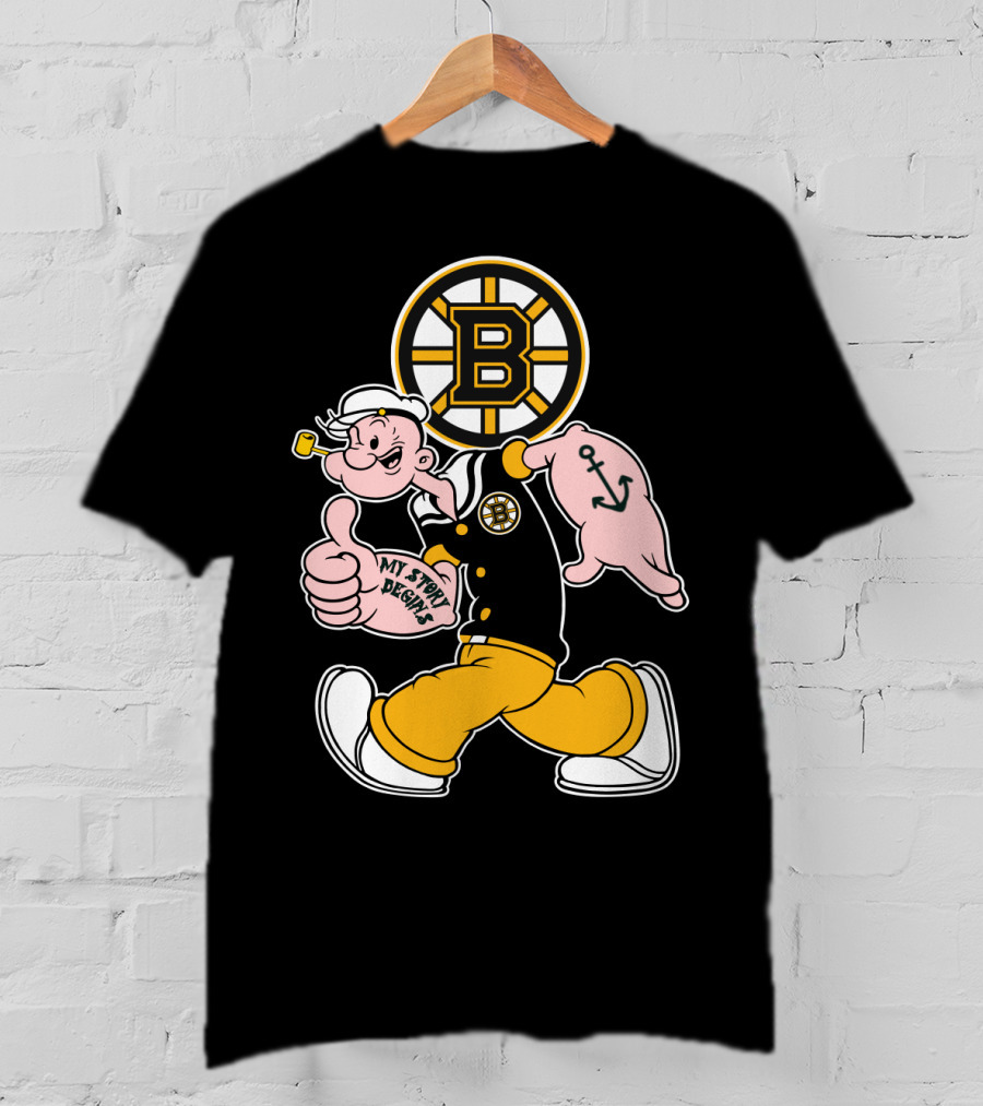 Boston Bruins Crossover With Cartoon Sailor 1989 T-Shirt
