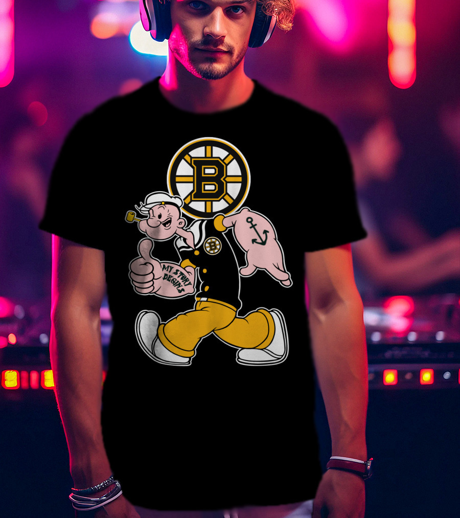 Boston Bruins Crossover With Cartoon Sailor 1989 T-Shirt