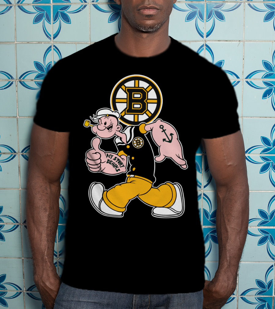 Boston Bruins Crossover With Cartoon Sailor 1989 T-Shirt