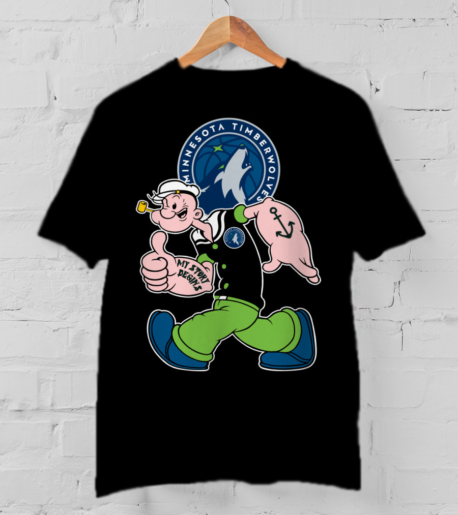 Minnesota Timberwolves Popeye Cartoon Character Crossover T-Shirt