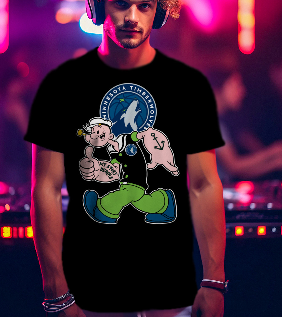 Minnesota Timberwolves Popeye Cartoon Character Crossover T-Shirt