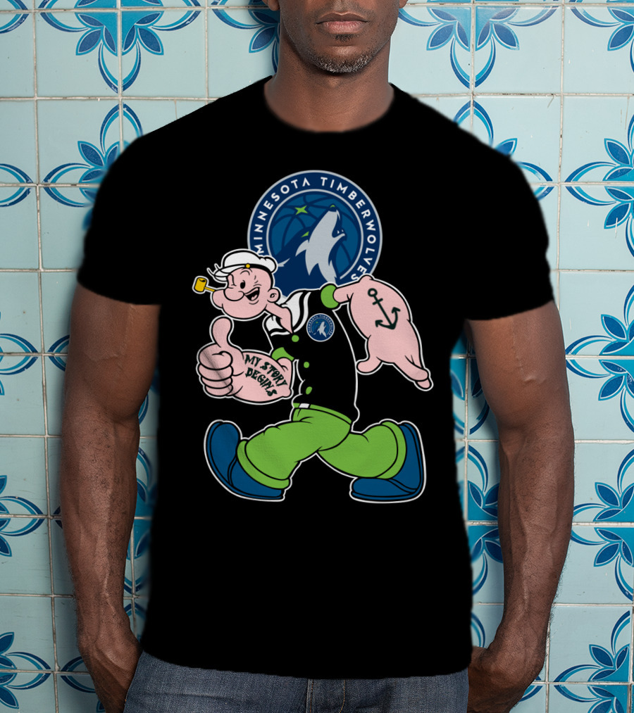 Minnesota Timberwolves Popeye Cartoon Character Crossover T-Shirt