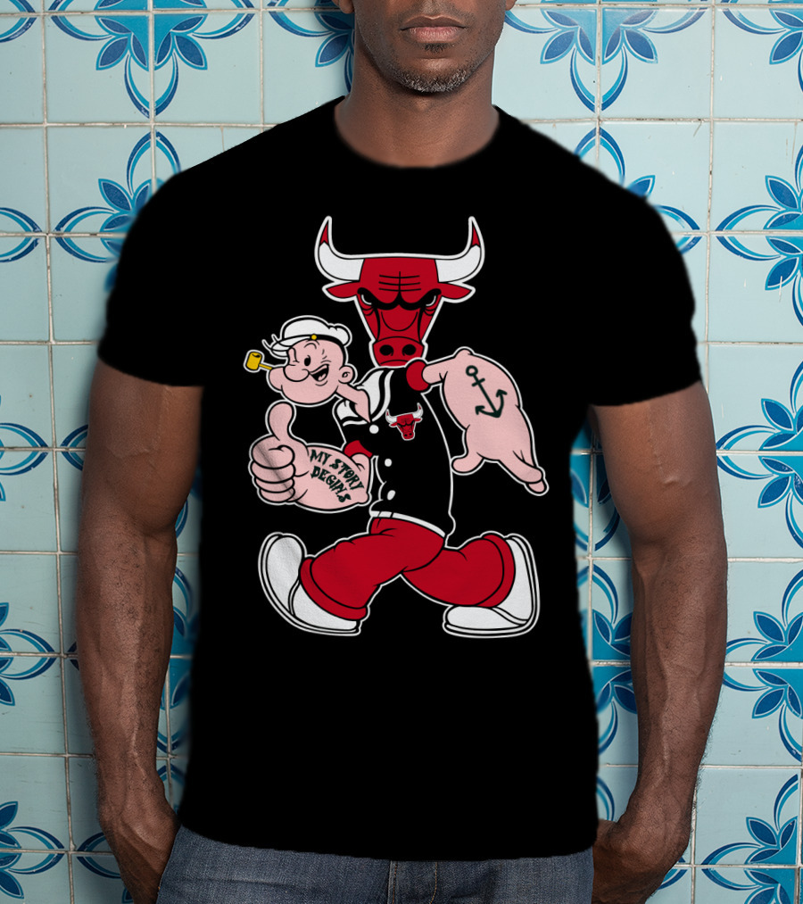 Chicago Bulls My Story Designs Popeye Anchor Red Black T-Shirt