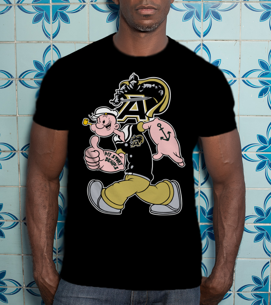 Army Black Knights My Story Begins Popeye Character With Anchor Tattoo T-Shirt