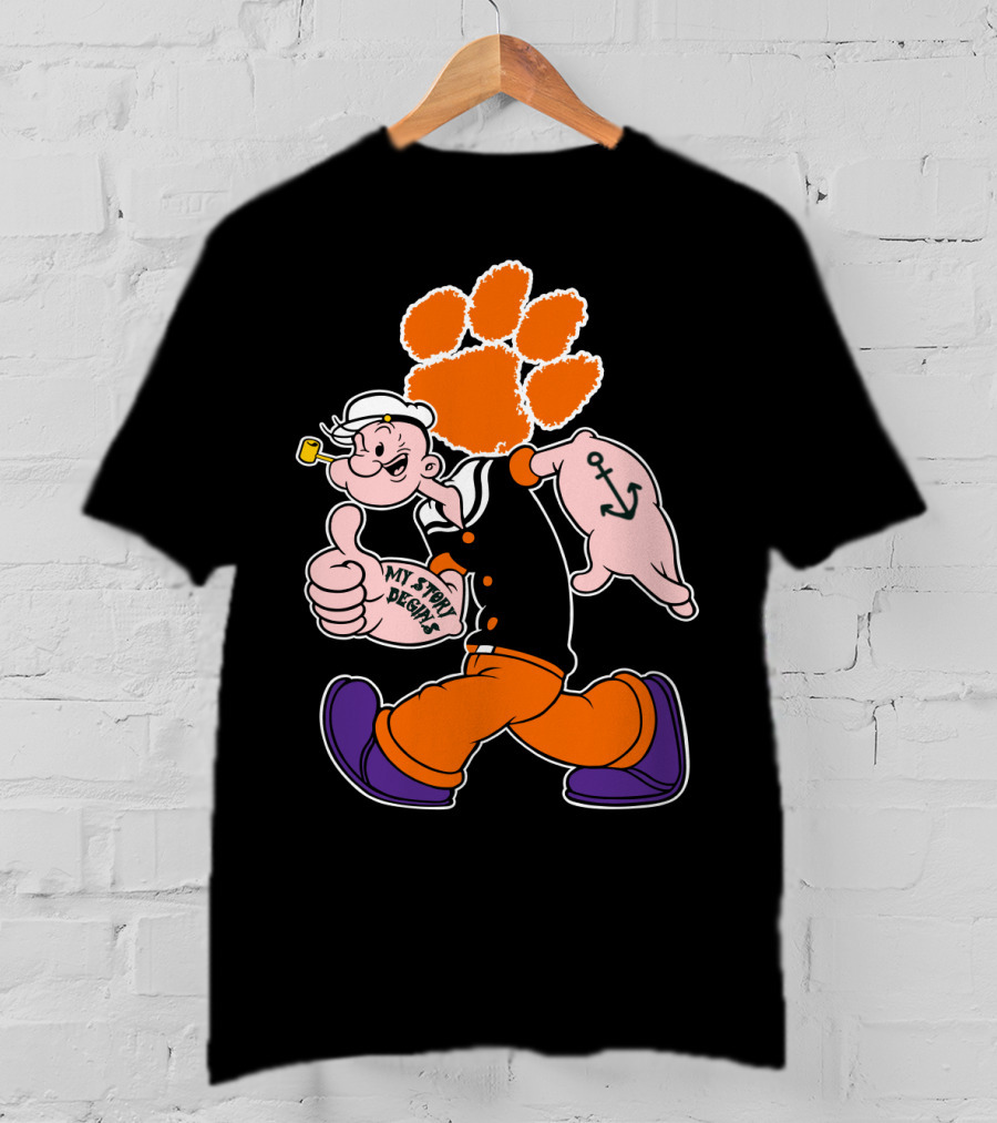Clemson Tigers My Story Begins Anchor Imagery Running Popeye With Paw Print T-Shirt