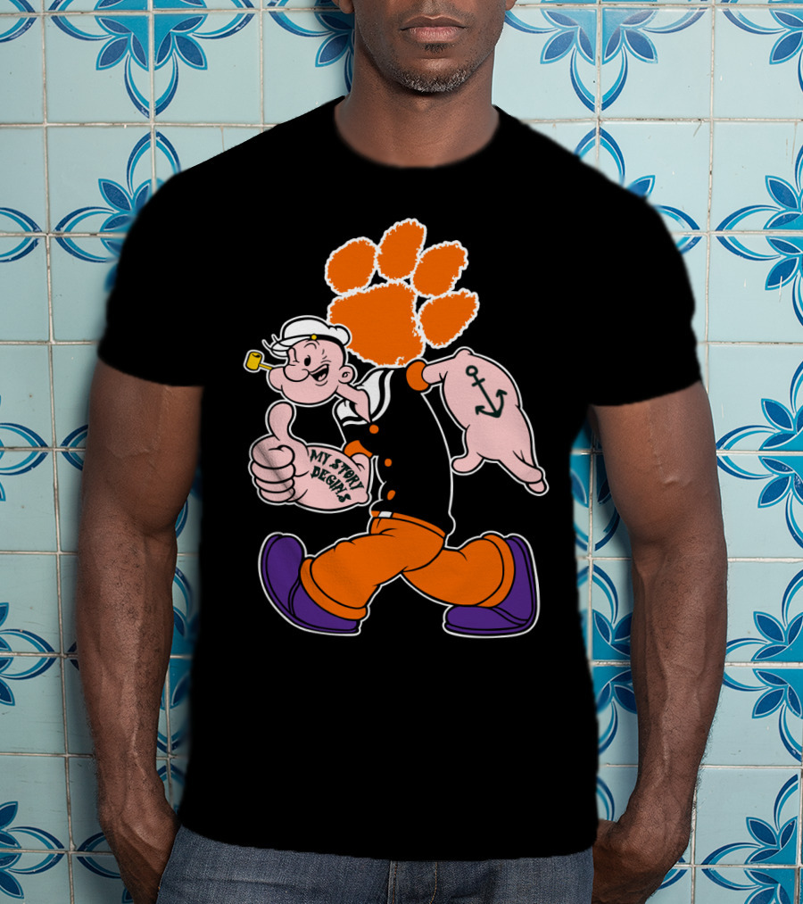 Clemson Tigers My Story Begins Anchor Imagery Running Popeye With Paw Print T-Shirt