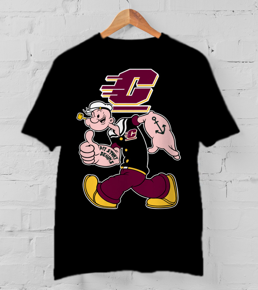 Popeye Thumbs Up My Story Begins Central Michigan Chippewas T-Shirt