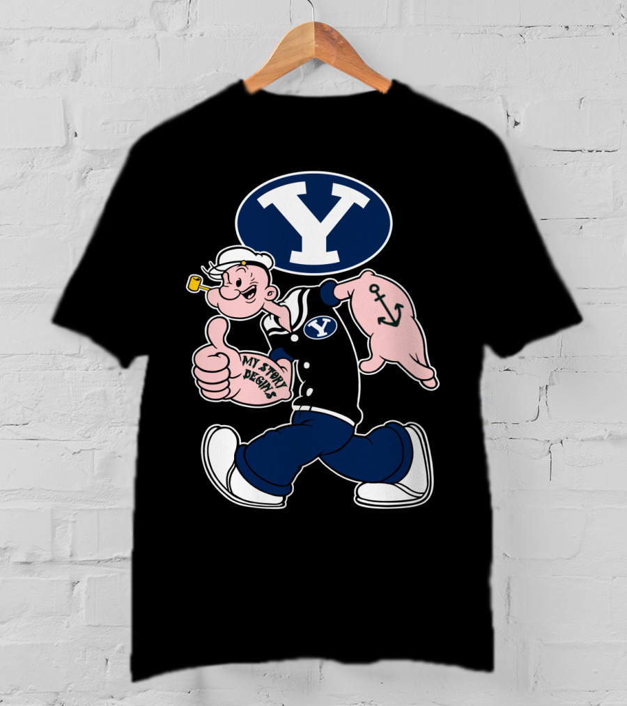 Byu Cougars Y Logo My Story Begins Popeye Sailor Anchor T-Shirt
