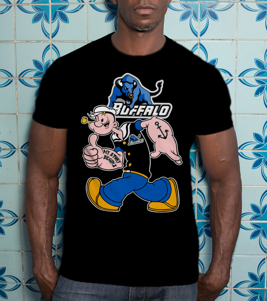 Popeye Buffalo Bulls My Story Begins Thumbs Up Anchor Navy Sailor T-Shirt