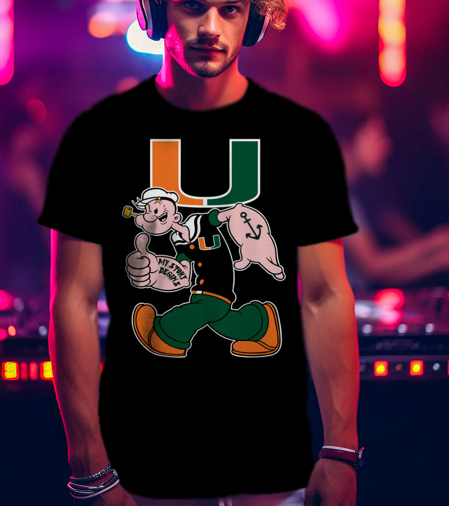 Miami Hurricanes My Story Designs Popeye Anchor T-Shirt