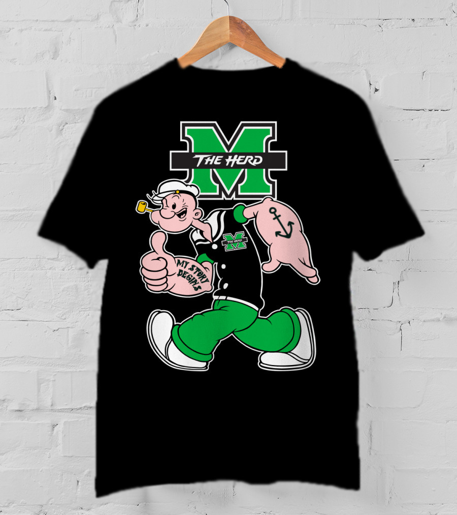 Marshall Thundering Herd The Herd M Logo And Popeye My Story Designs T-Shirt