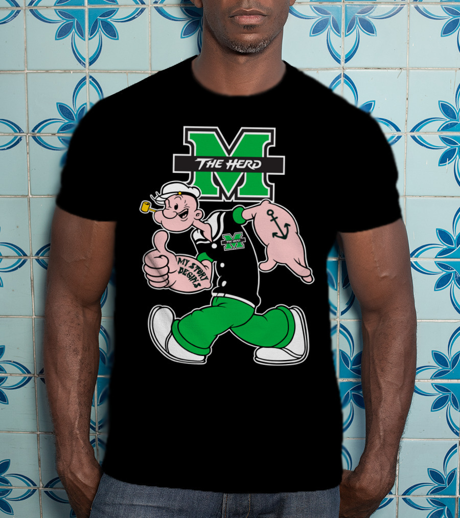 Marshall Thundering Herd The Herd M Logo And Popeye My Story Designs T-Shirt