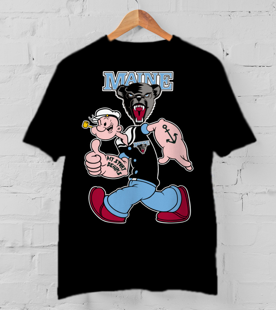 Maine Black Bears My Story Begins Popeye Crossover T-Shirt
