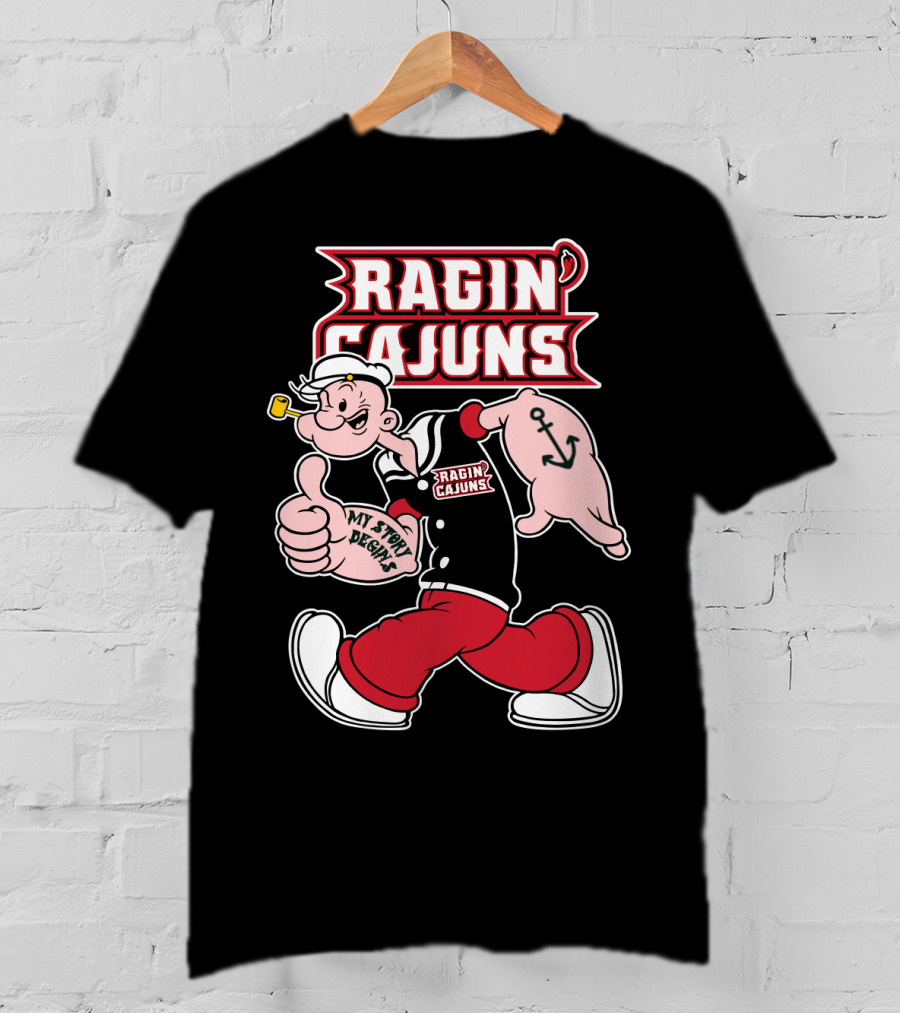 Ragin' Cajuns My Story Begins Character With Anchor Symbol T-Shirt