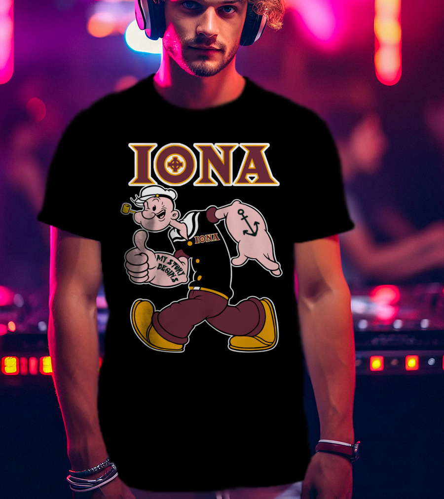 Iona Gaels My Story Begins Sailor Character With Anchor Tattoo T-Shirt