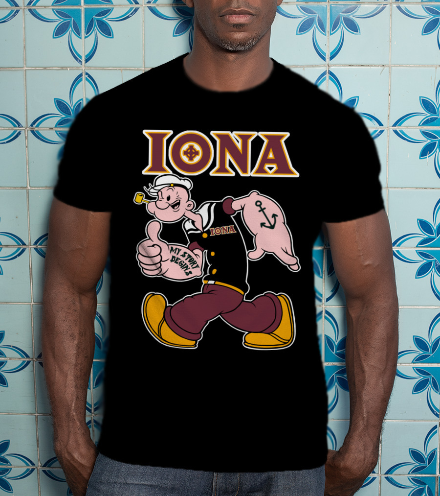Iona Gaels My Story Begins Sailor Character With Anchor Tattoo T-Shirt