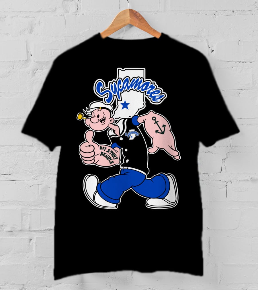Sycamore Indiana State Sycamores My Story Begins Popeye Anchor T-Shirt