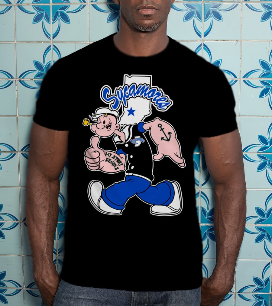 Sycamore Indiana State Sycamores My Story Begins Popeye Anchor T-Shirt