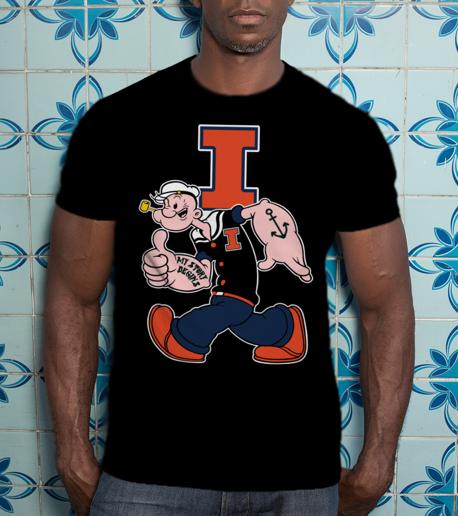 Popeye Thumbs Up Anchored Tattoo 262 Illinois Fighting Illini T-Shirt