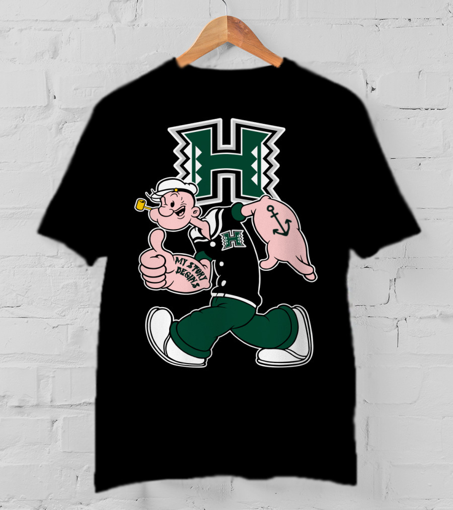 Hawai'i Rainbow Warriors My Story Begins H Logo Popeye Anchor T-Shirt