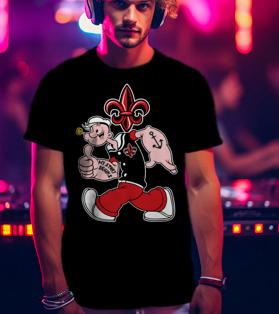 Ragin Cajuns Popeye My Story Designs Fleur-De-Lis Anchor 293 T-Shirt