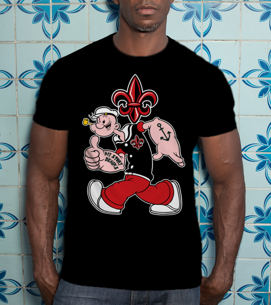 Ragin Cajuns Popeye My Story Designs Fleur-De-Lis Anchor 293 T-Shirt