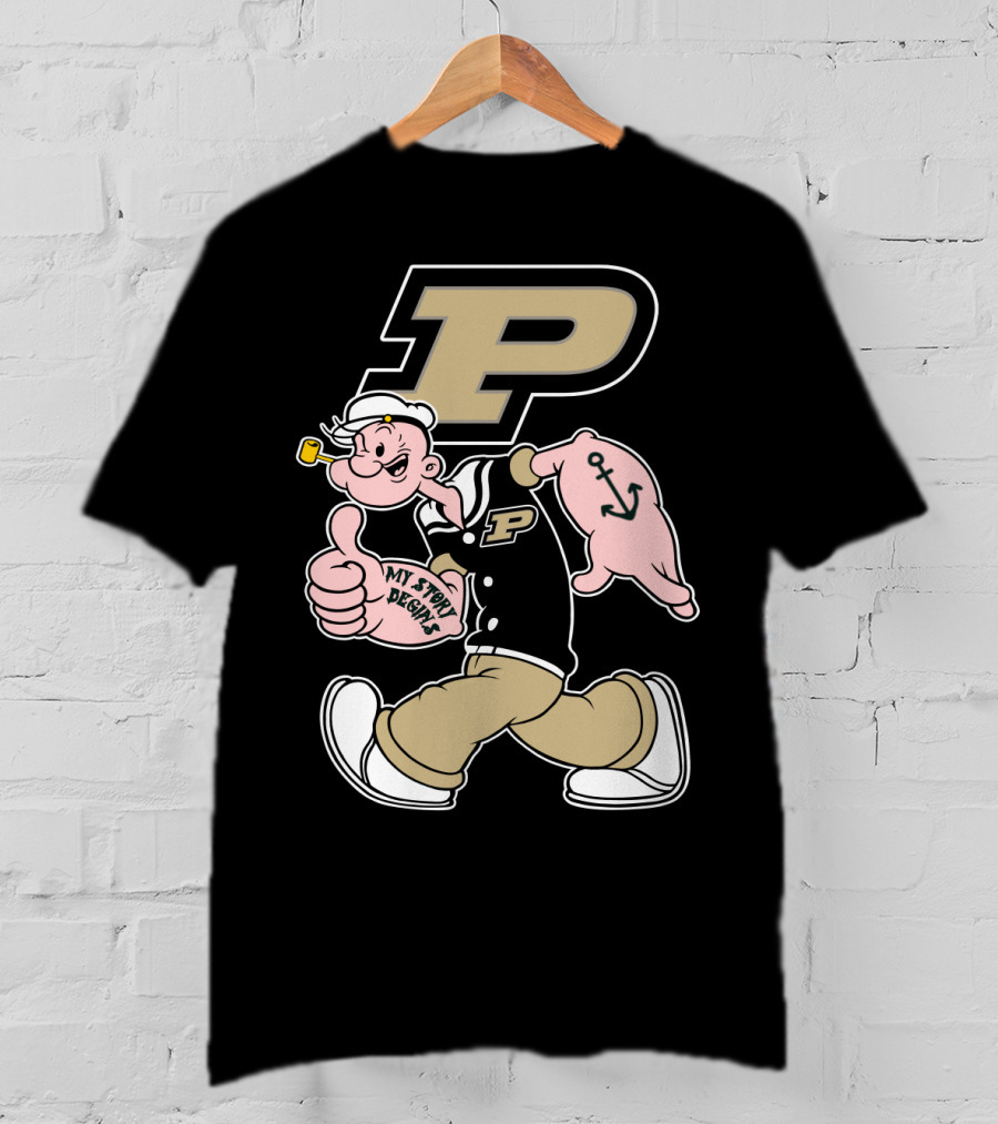 Purdue Boilermakers Sailor Cartoon Mascot With Pipe And Anchor Tattoo T-Shirt