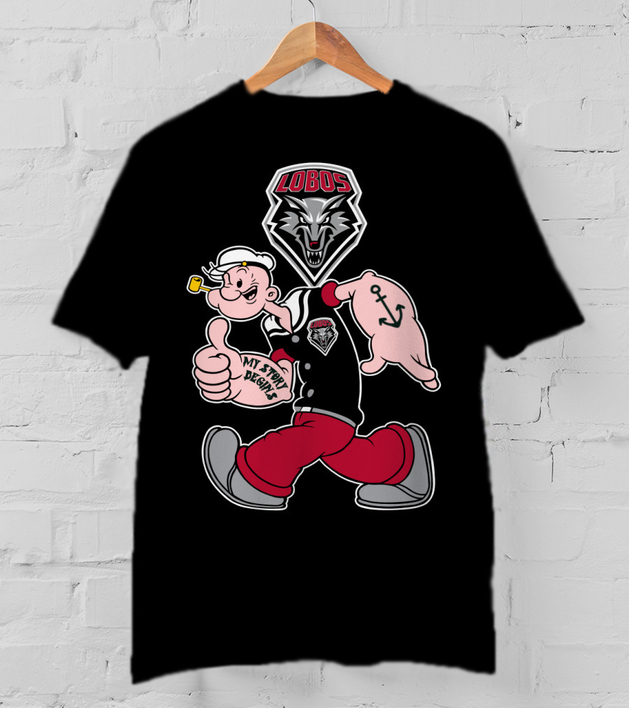 New Mexico Lobos Popeye And Wolf Logo My Story Begins T-Shirt