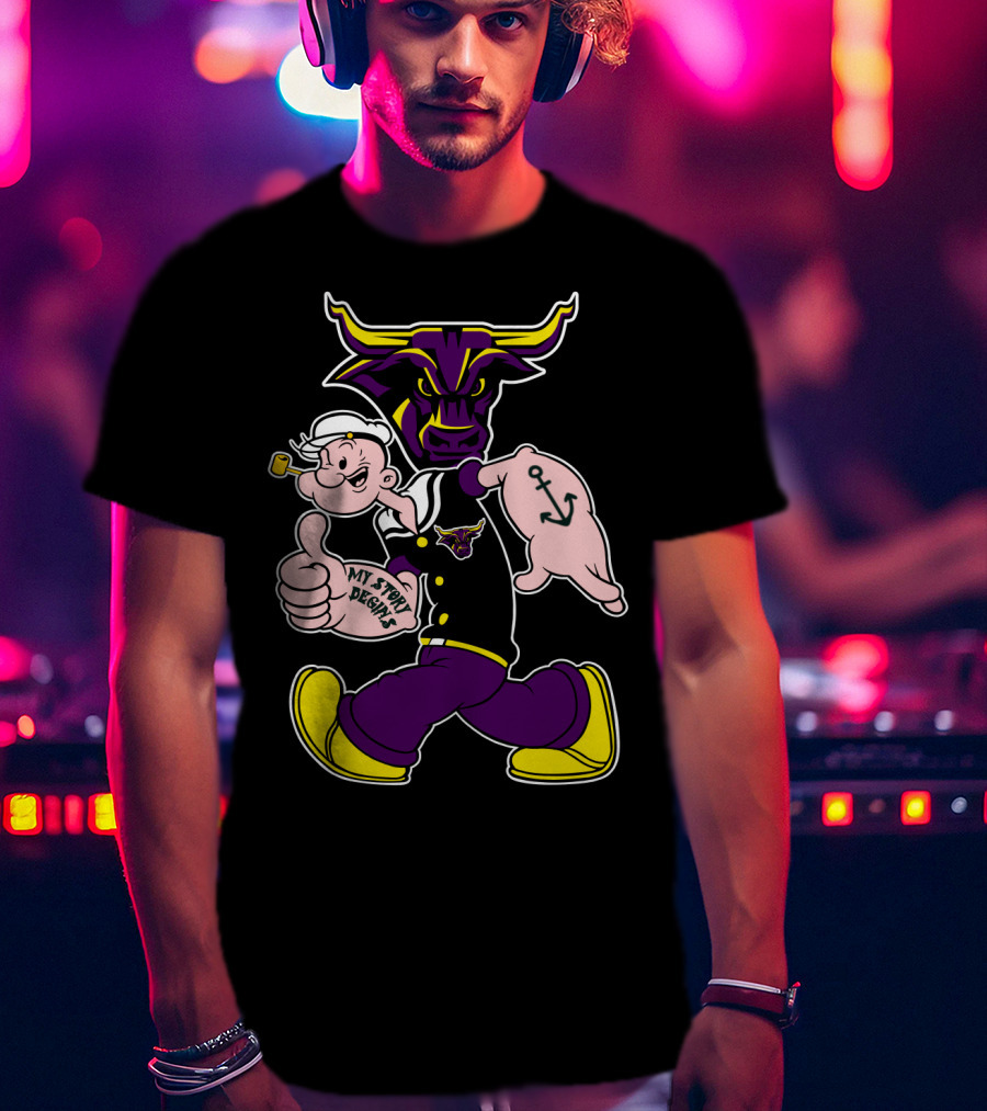 Mavericks My Story Begins Minnesota State 338 Popeye Sailor Tattoo Bull T-Shirt