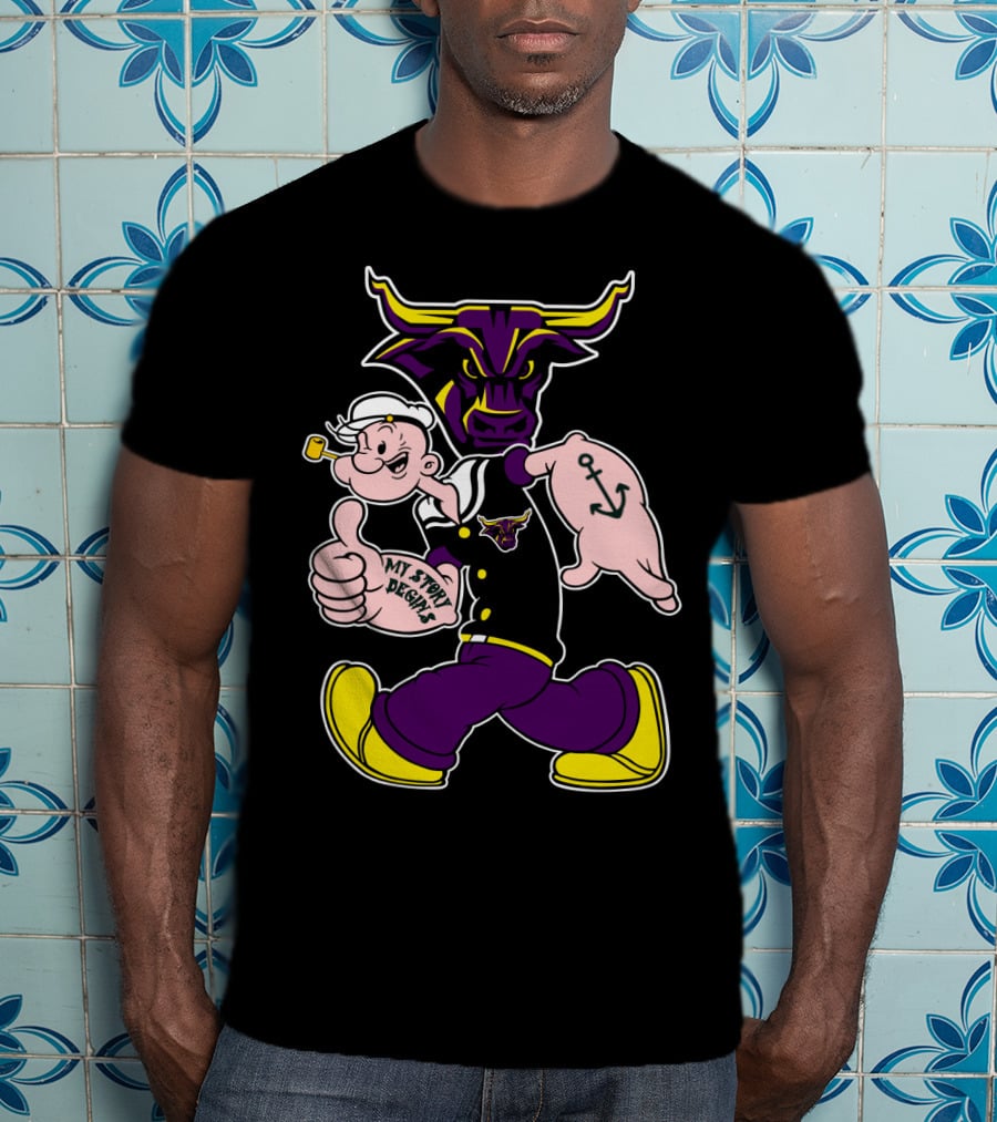 Mavericks My Story Begins Minnesota State 338 Popeye Sailor Tattoo Bull T-Shirt