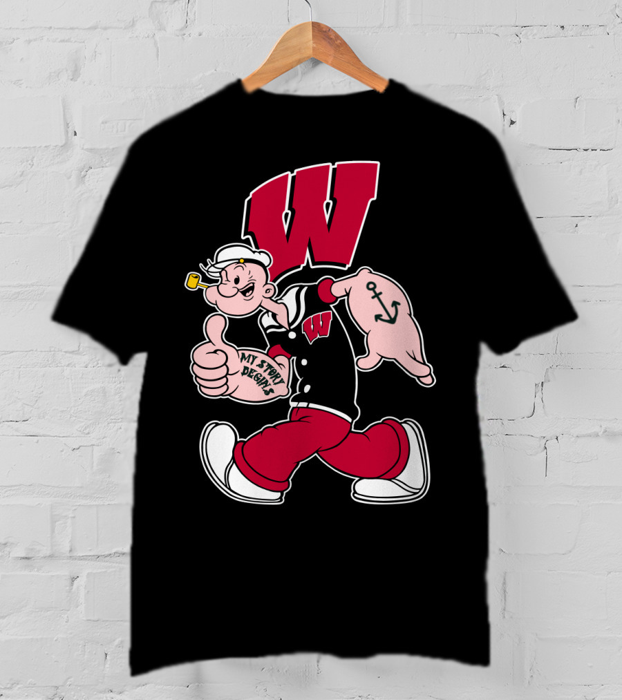 Wisconsin Badgers W Logo With Popeye Character T-Shirt