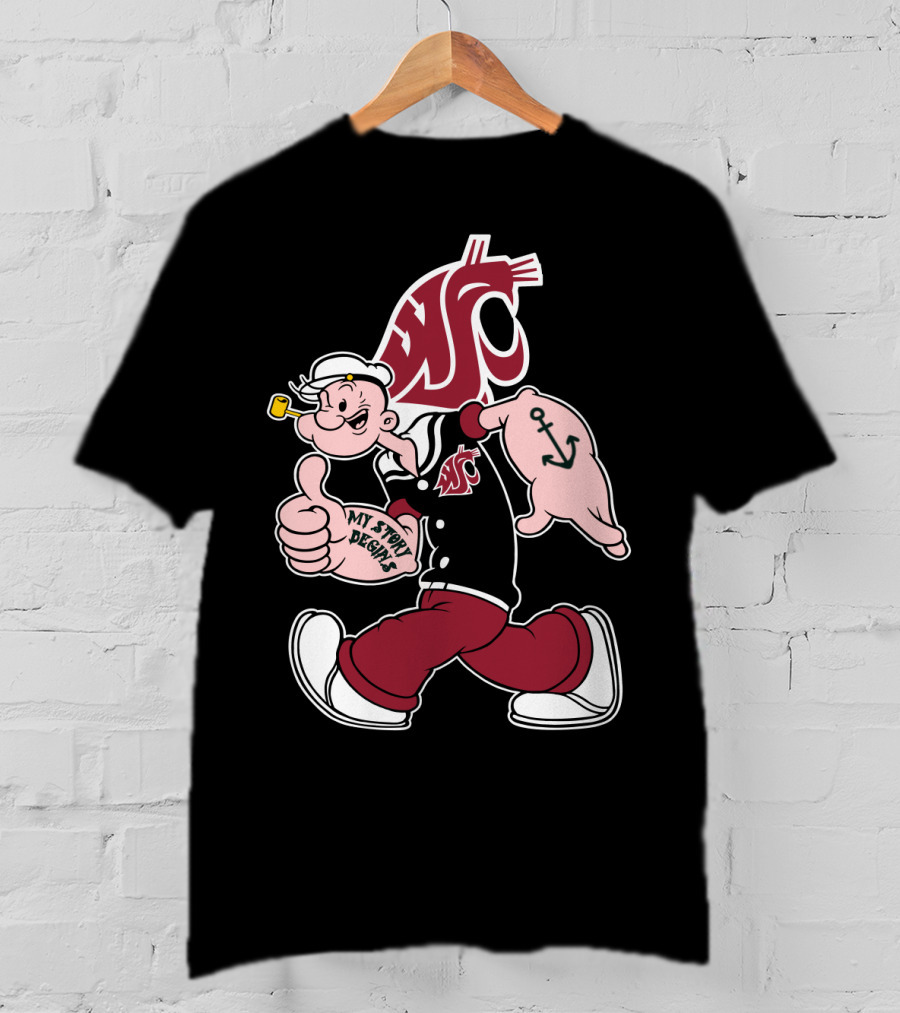 My Story Begins Popeye Washington State Cougars Anchor Tattoo T-Shirt