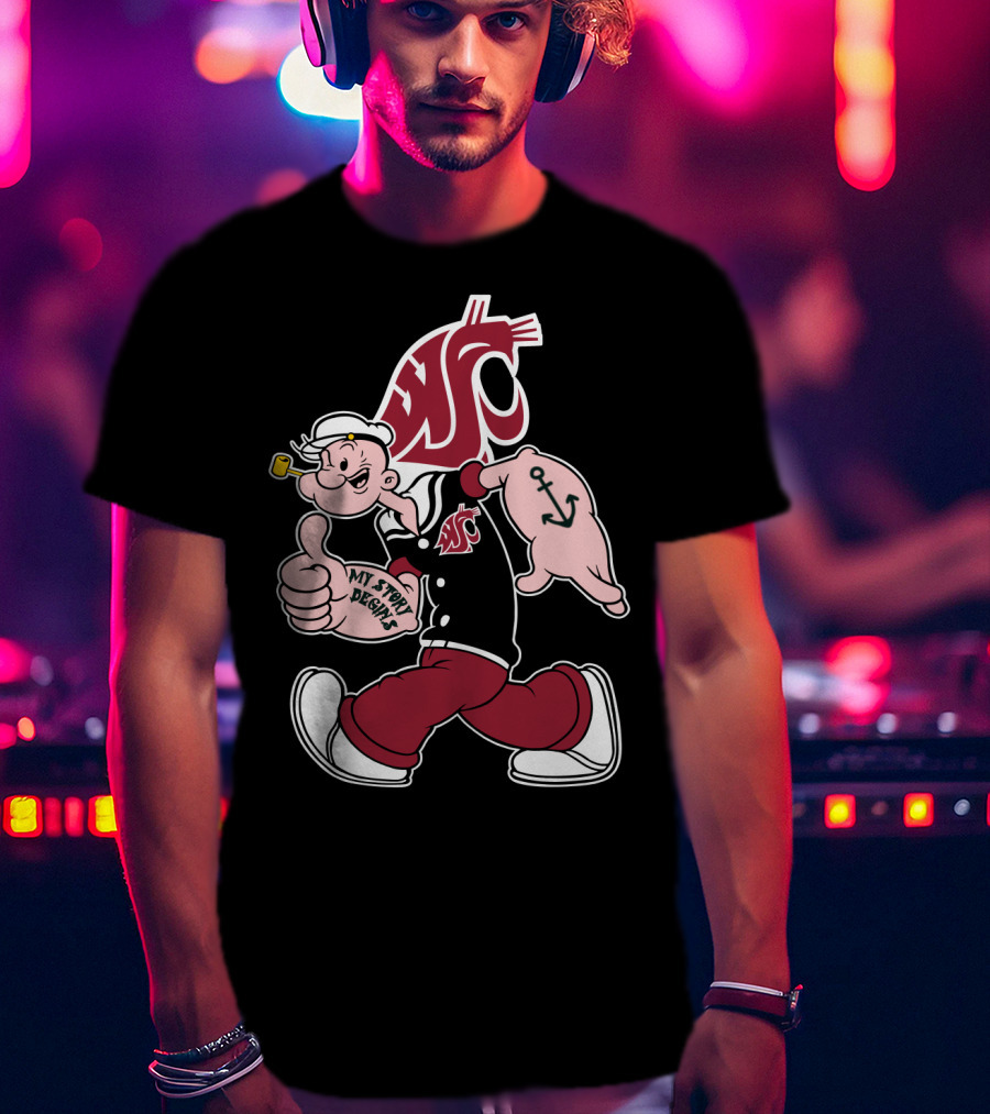 My Story Begins Popeye Washington State Cougars Anchor Tattoo T-Shirt
