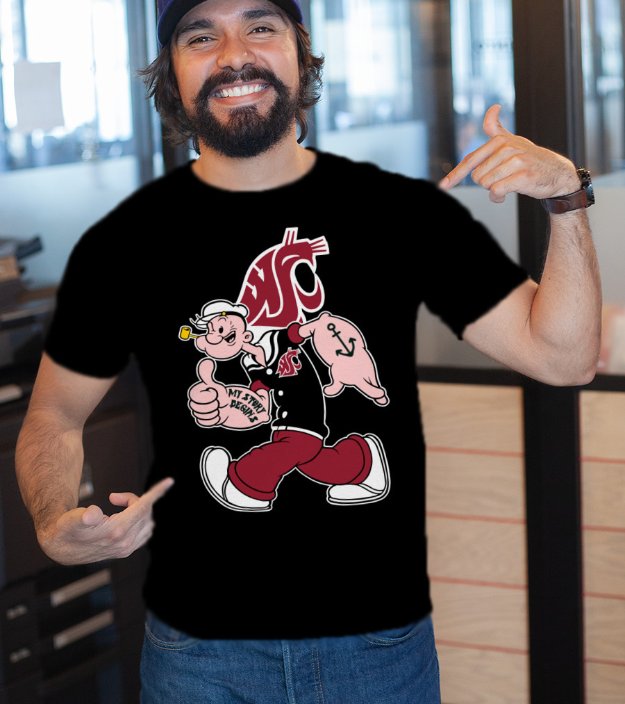 My Story Begins Popeye Washington State Cougars Anchor Tattoo T-Shirt