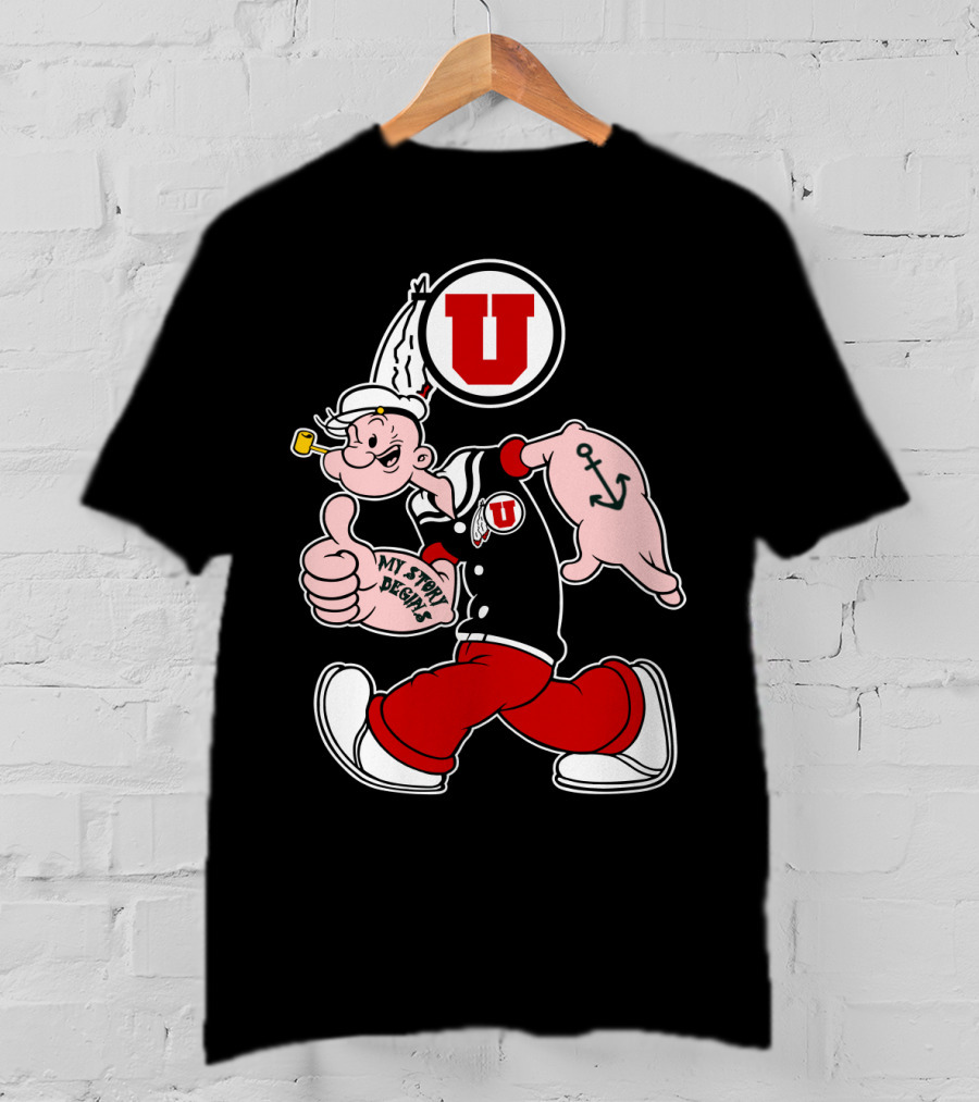 Utah Utes Popeye Thumbs Up Anchor Tattoo U T-Shirt